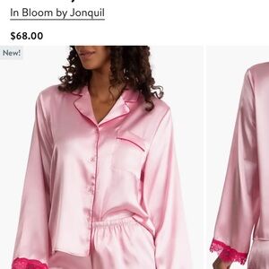 Pink Lace Trim Satin Pajama Set